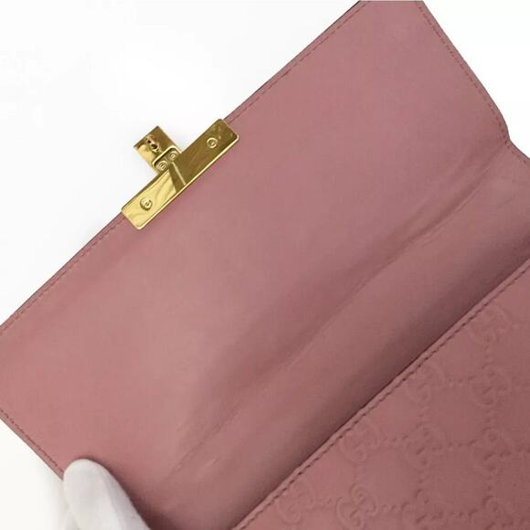 GUCCI Ssima GG Logo Padlock Leather Chain Shoulder Bag Pink - Picture 7 of 8